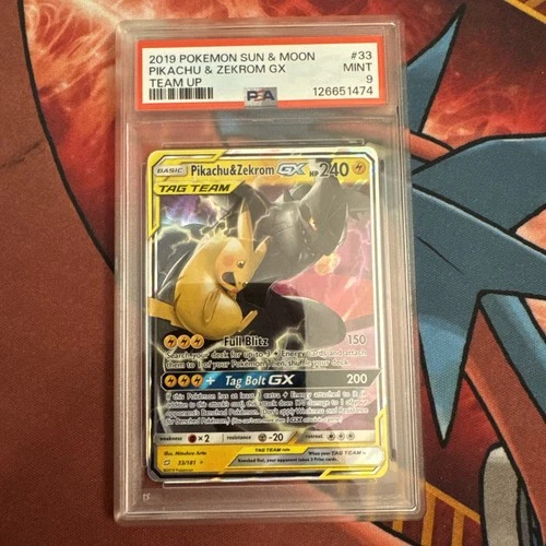 MINT ULTRA RARE Pikachu & Zekrom GX HOLO! PSA 9! 2019 Pokémon Team Up #33