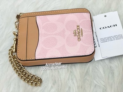 NWT Coach Zip Card Case With Chain & Charms in Powder Pink CEC50
