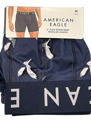NWT AMERICAN EAGLE Flex 6'' Boxer Brief Sz M Blue White Logo #45