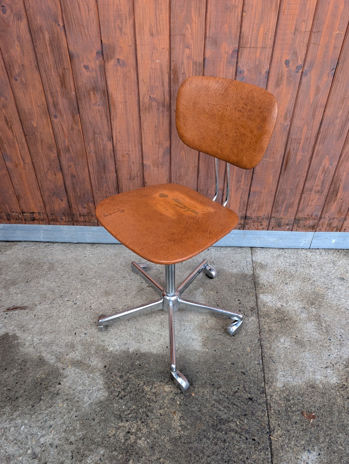 Vintage Office Chair Swivel Chair Vinyl Manager Chair Architects 70er Cognac thumbnail 17