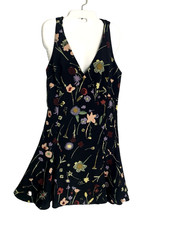 Vintage Woman 12 Fit and Flare Swing Black Floral Strappy Babydoll Party Dance
