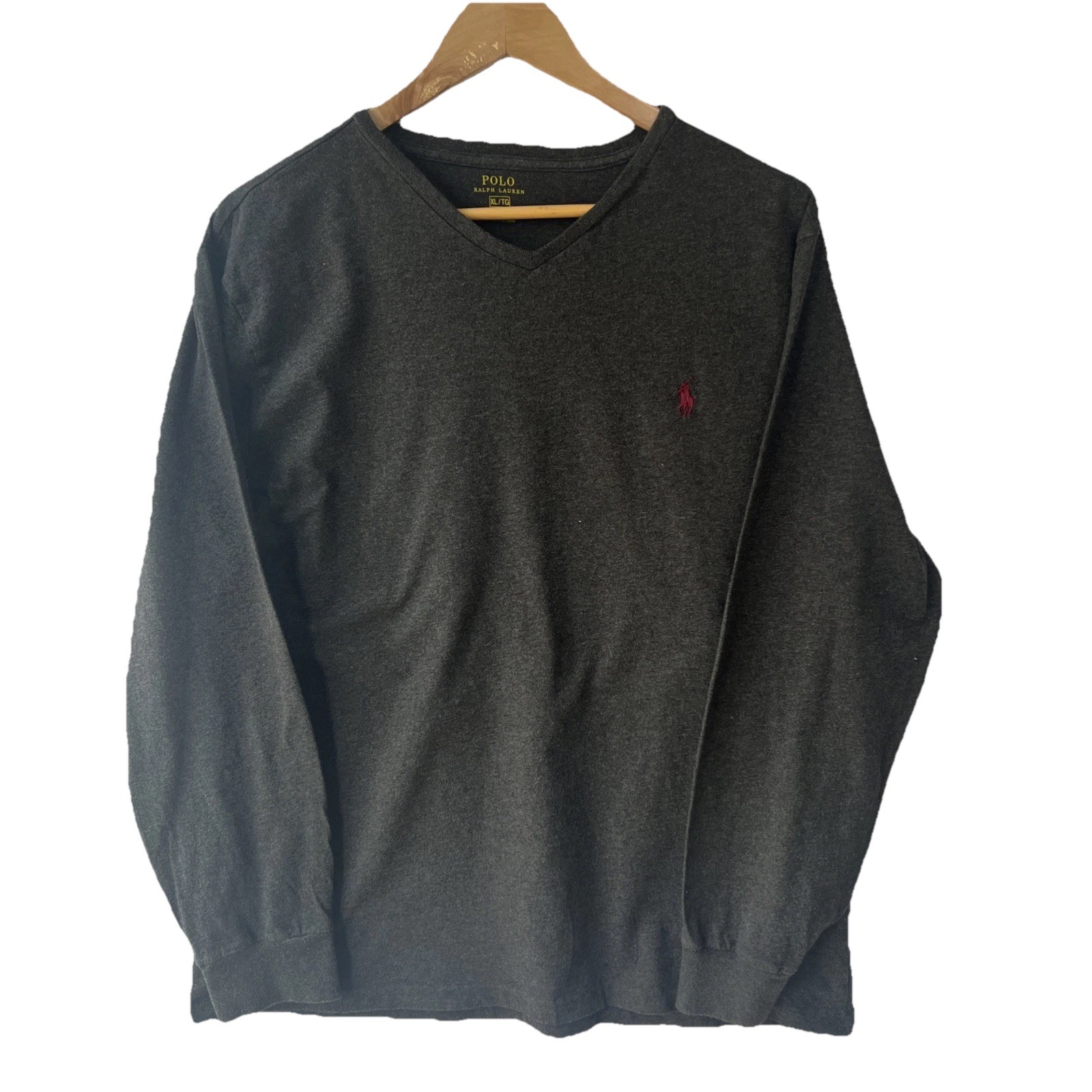 Polo Ralph Lauren nera manica lunga cotone tshirt jersey rosso pony vestibilità classica XL