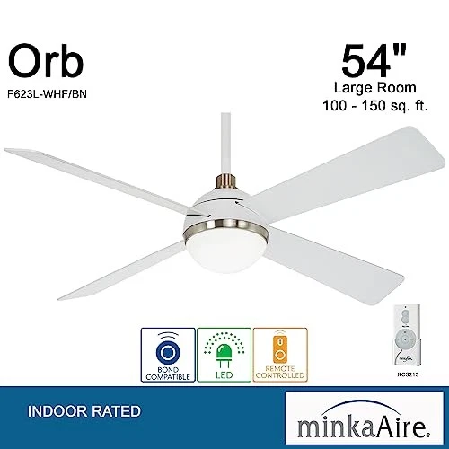  F623L-WHF/BN Orb 54 Inch Ceiling Fan with Integrated 16W LED Light in Flat  - Picture 7 of 8