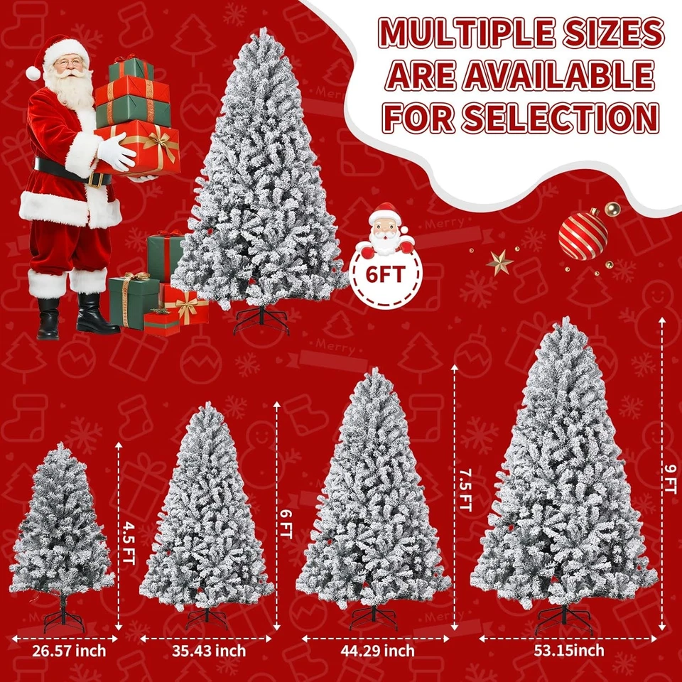 4.5/6/7.5/9FT Pre-Lit Artificial Christmas Tree Snow Flocked Warm White Light - Image 4 of 4
