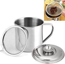 Bacon Grease Container with Strainer, Stainless Steel Oil Storage Can Silver 