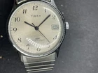 Vintage Timex Men's Watch Silver Tone Date Stretch Band Manual Wind WR