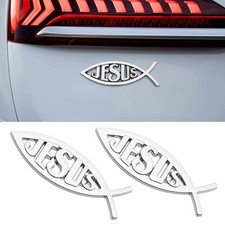 2pcs Jesus Fish Decal Sticker, 3D Faith Emblem Car Silver