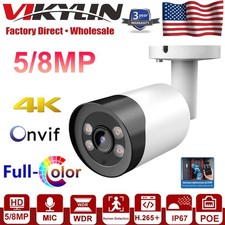 vikylin 4K 8MP 5MP Full Color Night Vision IP Camera POE Security Bullet w/MIC