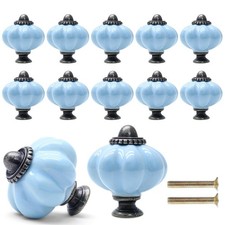 Cionyce 12 Pack Light Blue Pumpkin Knobs Ceramic Cabinet 8 Pack,