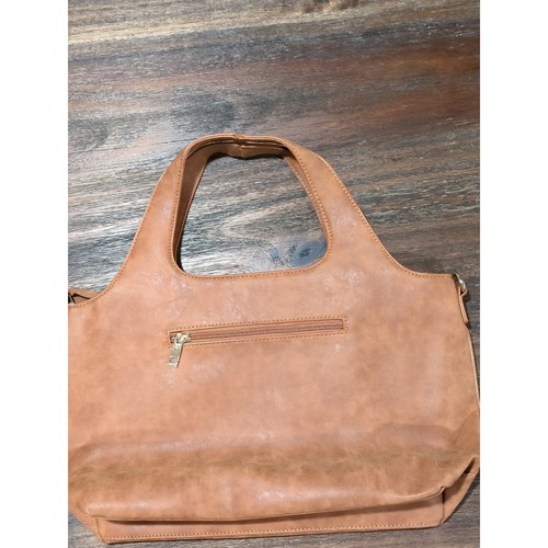 Threaded Pear Classic Tan Faux Leather Tote Bag with Top Handle