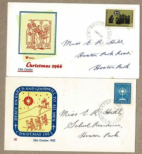 Australia 1963 1965 Royal Christmas FDC Cover x2  NSW Postmark Hoxton Park