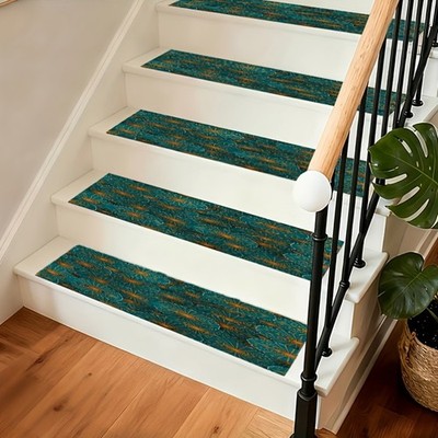 Retro Green Leaf Pattern Diatom Mud Stair Tread Mat, Suitable for Wooden Stair