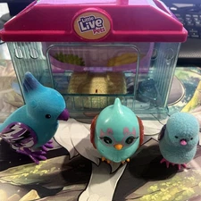 Lot 3 Little Live Pets with a pair of Blue Birds and a Blue Chick with Cage Coop