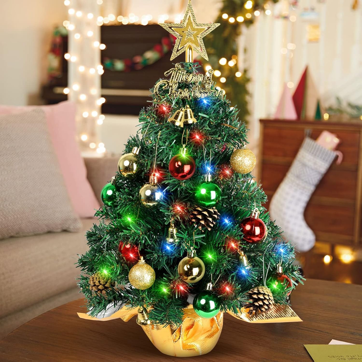 Tabletop Christmas Tree 22 Inch Mini Artificial Xmas Tree with LED Lights 🎄