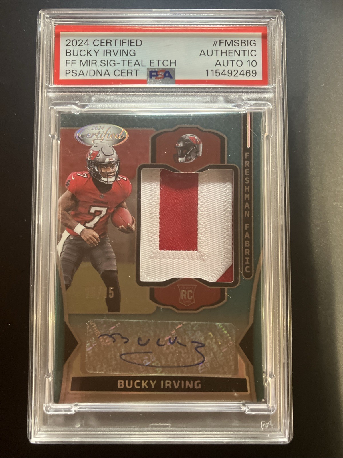 Bucky Irving RC RPA #/15 PSA 10 Auto | 2024 Certified Rookie Card Patch Auto RC