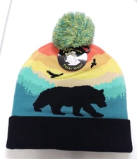 New Alaska Hat Polar Wear Alaska beanie style Knit hat with Pom Pom Sunset Bear