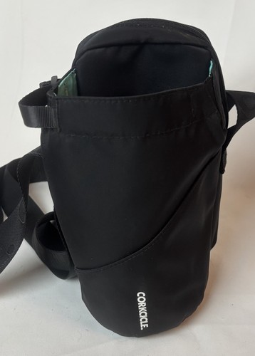 Corkcicle Sling Crossbody Water Bottle Sling Bag Black Nylon Cinch Strap Canteen