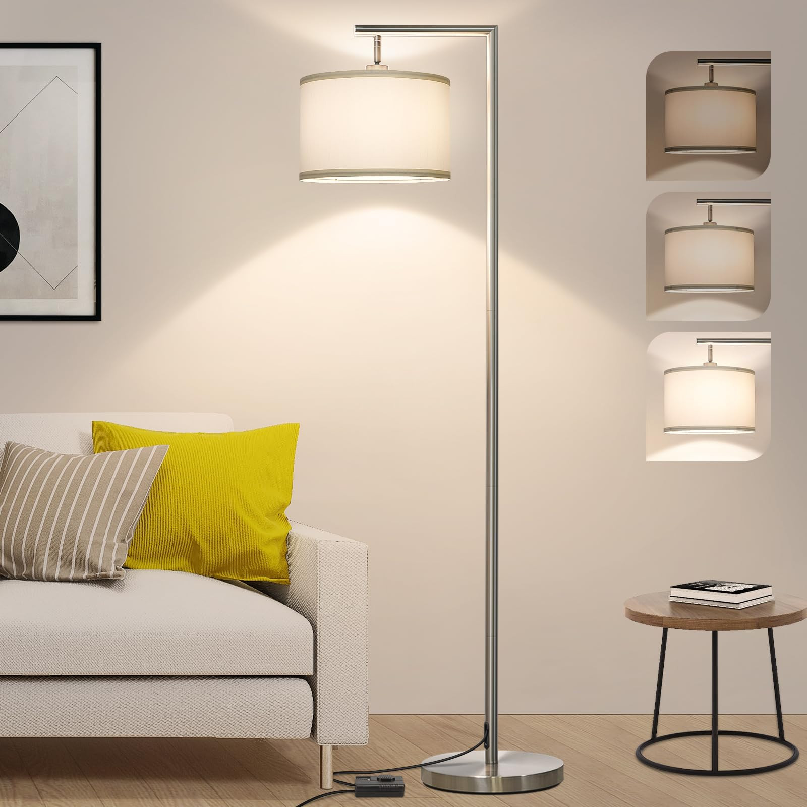 Boncoo Modern Dimmable Silver Floor Lamp for Bedroom Living Room
