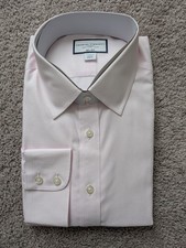 Charles Tyrwhitt Shirt 17/34 Light Pink Non-Iron Twill Classic Fit Button Up NWT