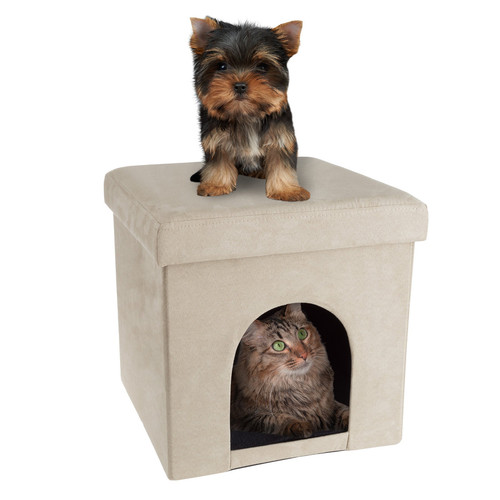Pet House Ottoman - Collapsible Multipurpose Small Dog or Cat Bed Cube and Fo...