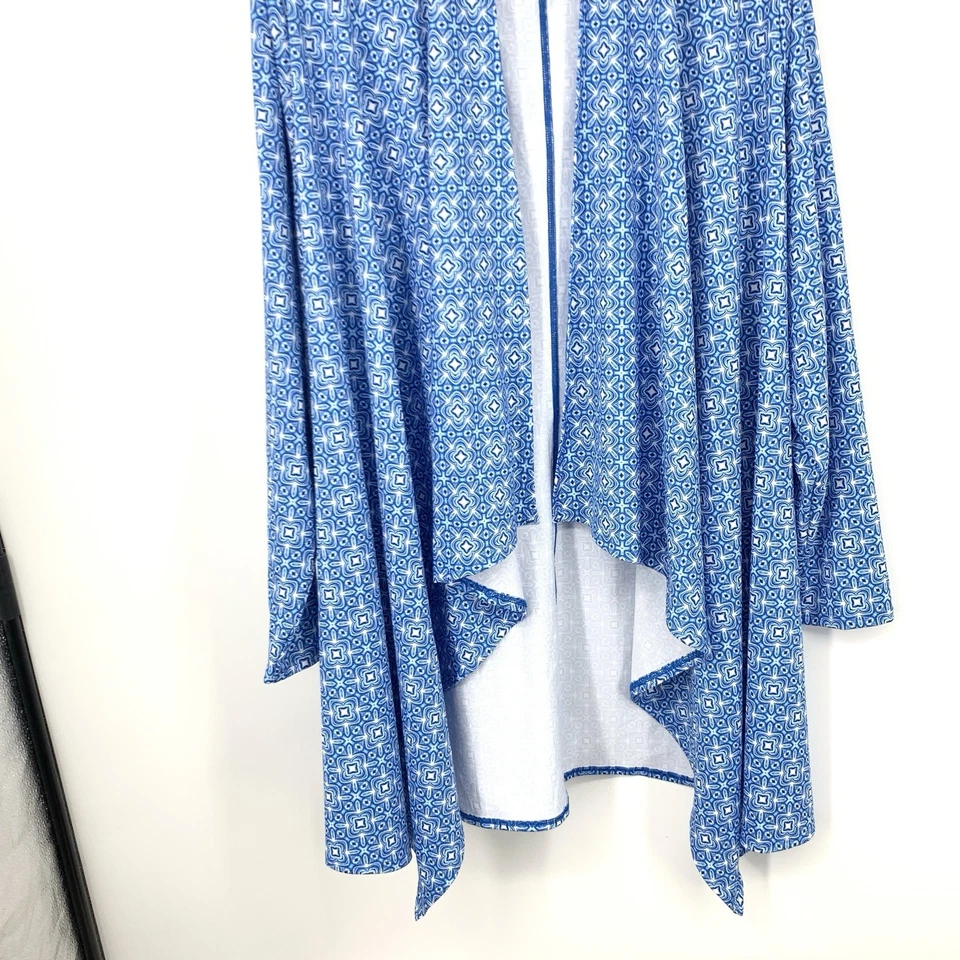 Cárdigan Lands End Mujer Talla 2X 20W 22W Top Frente Abierto Camisa Larga Estampado Azul Foto 3 de 4