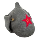 Vintage Soviet Grey Budenovka Wool Hat Red Army Star Badge Military Cap USSR