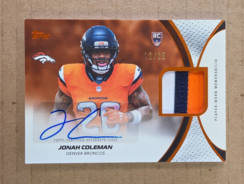 2026 Topps Football Jonah Coleman Rookie Relic Auto Orange /25 Card #NFLRMA-JC
