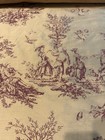 Silk 100% Fabric 2 Ply Dupione Printed In The Usa . Toile Print Gold/ Red.