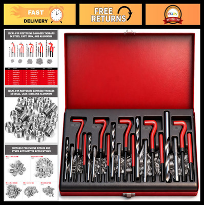 Metric Thread Repair Kit - 131-Piece Heli Coil Set with Drills, Inserts & Taps f
