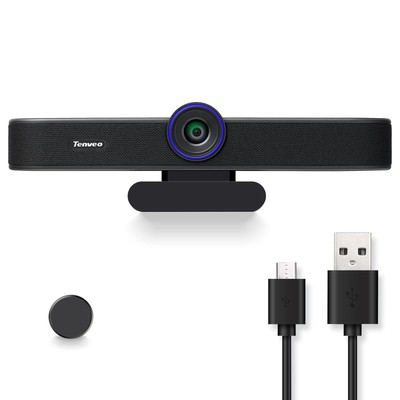 1080P 60FPS Webcam with Microphone and Speaker, All-in-One Video Audio Confer...