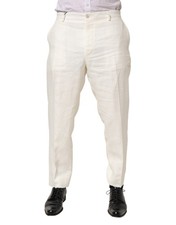 Dolce & Gabbana White Linen Formal Dress Men Trouser Men's Pants Authentic