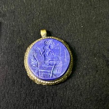 Ancient near eastern old lapis lazuli Roman intaglio rare brass pendant