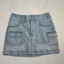 American Eagle Low Rise A-Line Mini Skirt Light Wash Denim Cargo Utility Size 0