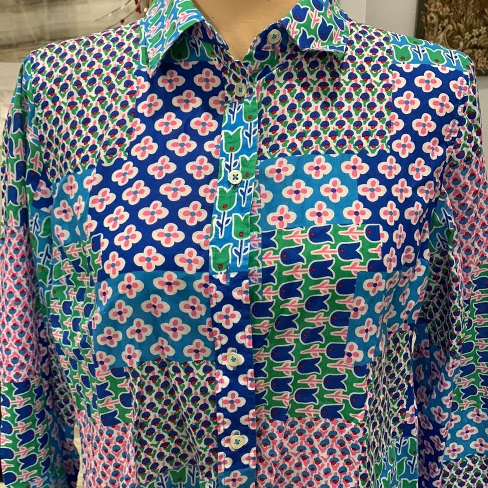 Talbots Medium Petite Tulip Patchwork Blouse. - image 3