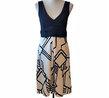 HD In Paris Anthropologie Womens NWT Navy Blue White Ardmore Geometric Dress 8