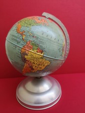Globe terrestre d'école 1950 environ par Taride Tole lithographié pied aluminium