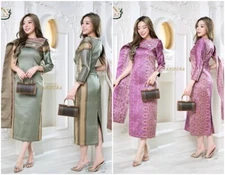 Thai Traditional Dress Silk Women Party Merrit Temple Wedding Elegant Size M-4XL