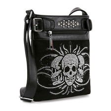 Women's Rhinestones Trio Skull Design Crossbody Sling Bag Shoulder