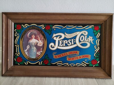 Vintage Pepsi Gibson Girl Framed Picture Drink Cola A Nickel Drink Worth A Dime