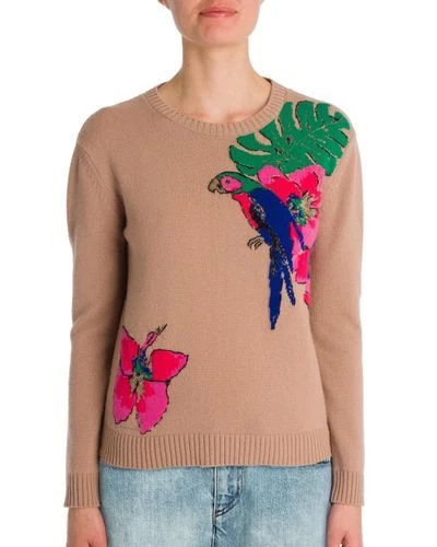 Valentino — NEW Valentino Tropical Dream Embroidered Cashmere Sweater in Nude Size S #S4961