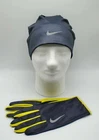 Nike Dry Men's Running Beanie Hat Glove Set Grid Iron/Bright Citron/Silver L/XL