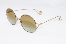 Gucci Women's Sunglasses Round Frames GG0253S 005 Gold 58mm Brown Gradient Lens