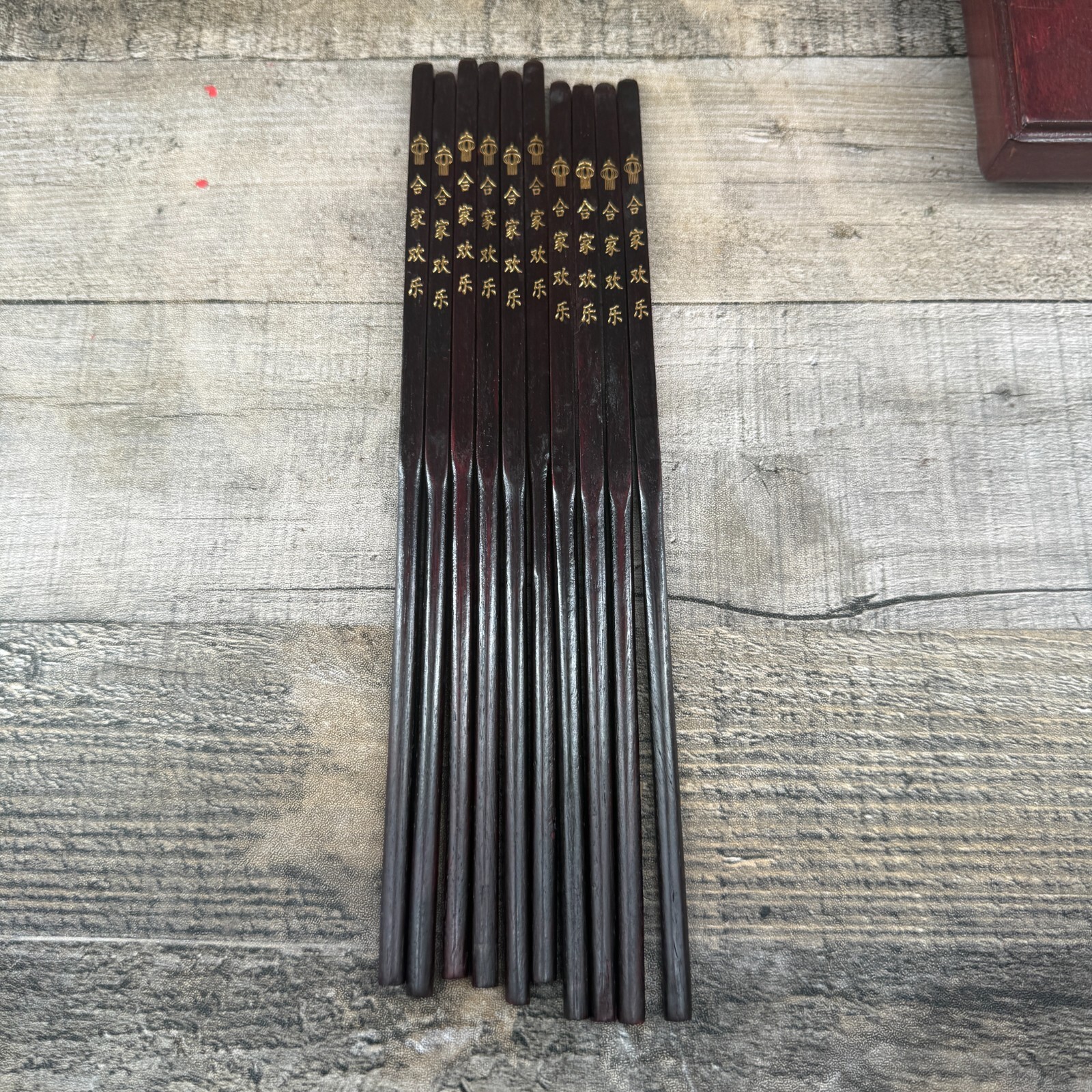 Vintage Chinese Red Wood Collectable Chopsticks With Case 5 Pairs