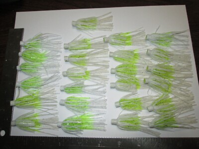 25 - QUICK CHANGE SILICONE RUBBER SKIRTS - 2 1/2'' LONG - GREEN & WHITE *,,