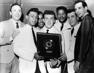 Marcels Posed Group Shot Holding Gold Record Old Music Photo