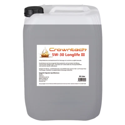 20 L Motoröl 5w30 Longlife III BMW VOLKSWAGEN MERCEDES - Qualität von Crowntech