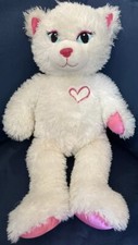 Build a Bear PINK WHITE KITTY CAT 18" PLUSH STUFFED ANIMAL TOY HEART.