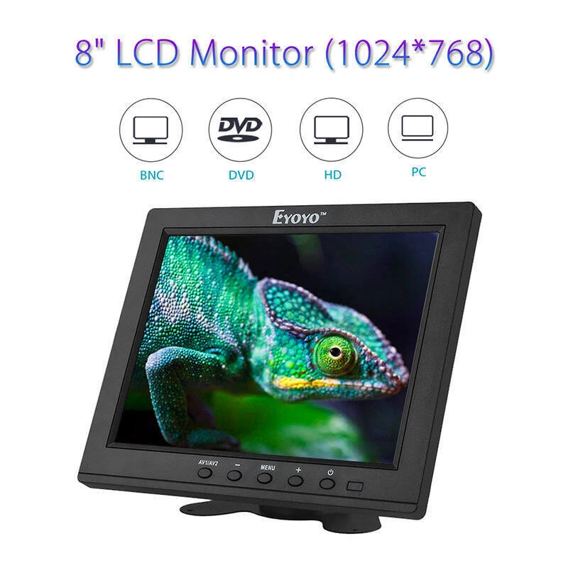 Eyoyo 8In HDMI Monitor Video Screen 4:3 TFT LCD VGA BNC AV Ypbpr Input for CCTV - Image 2 of 4