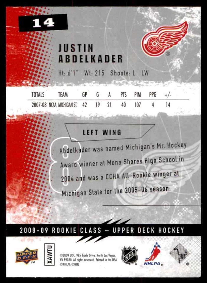 2008-09 Upper Deck Rookie Class Justin Abdelkader RC #14 - Image 2 of 2