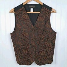 Vintage Tapestry Vest Womens L Black Floral Metal Buttons Dark Academia Artsy